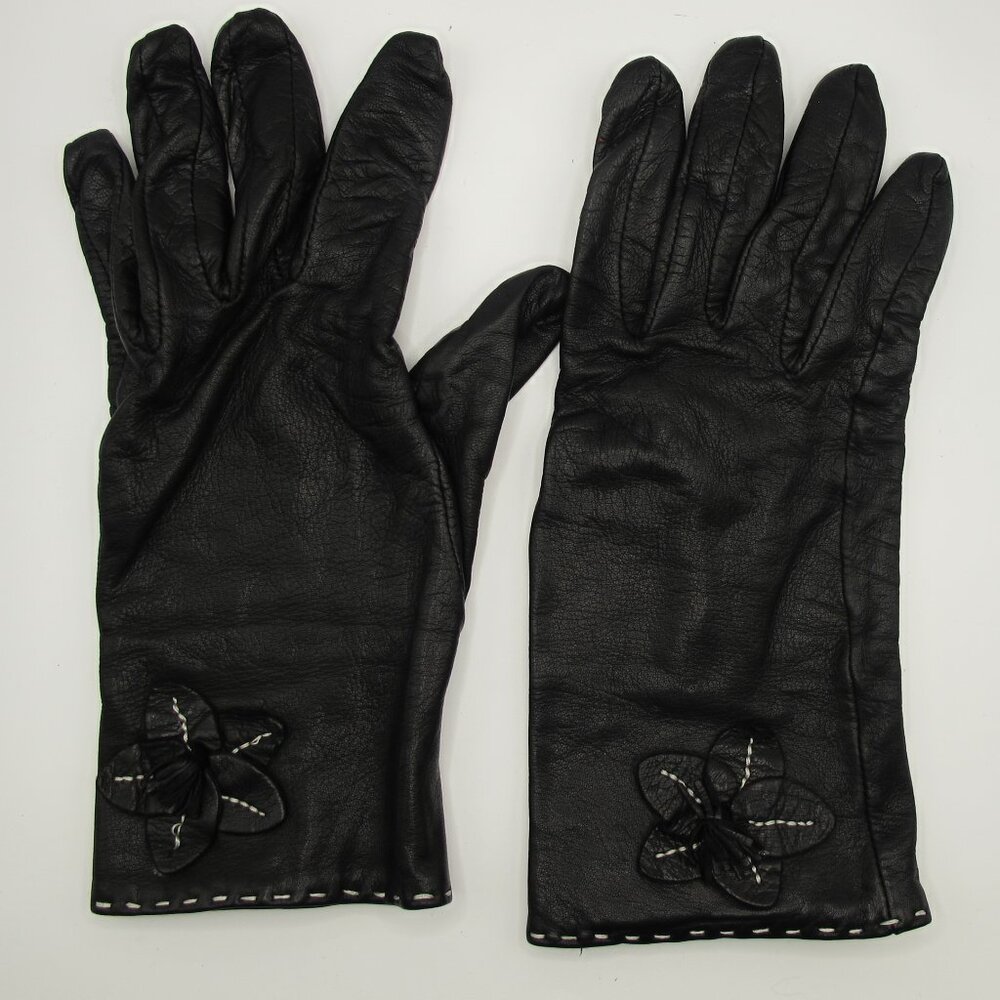 Talbots black leather ladies gloves, silk lined, 7.5